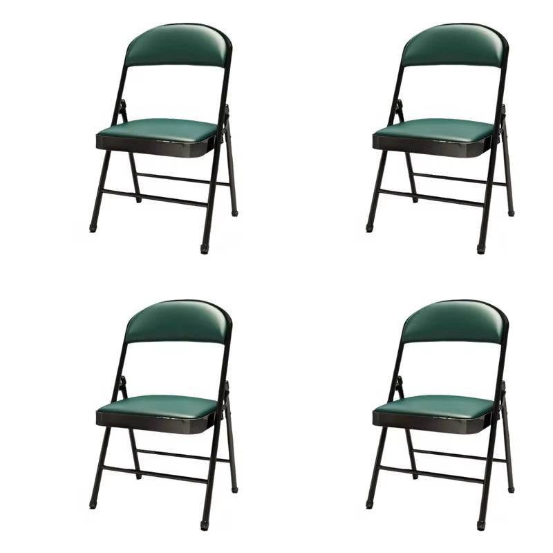 4 Piece Conference Chair Set, Leather Upholstered Folding Chair, Designer Chair with Backrest, Metal Frame Living Room