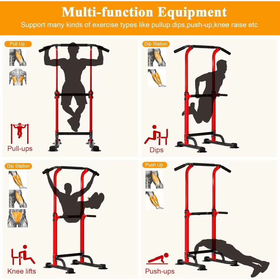 Power Tower Pull up Dip Station Multi-Function Fitness Equipment for Strength Training Adjustable Height Dip Stand for Home Gym