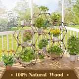 Hexagonal Plant Stand Indoor Outdoor Large Wooden Shelf 6 Tier 9 Pot Holder for Patio Balcony Living Room