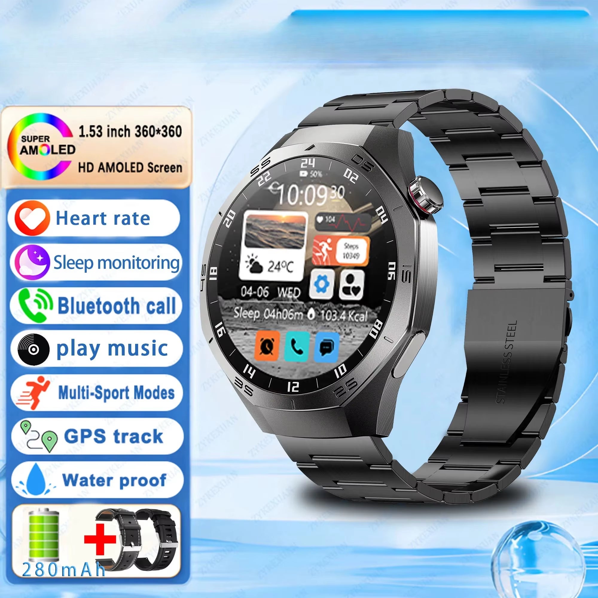2025  Military GPS Smart Watch Men Full Touch Screen Sport Fitness Healthtest Voice Call Smartwatch