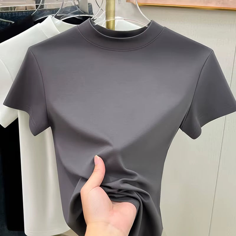 2024 New Fashion Short Sleeve Summer Blouse Women O Neck Casual Solid Ladies Tops Shirts Lsh24011801