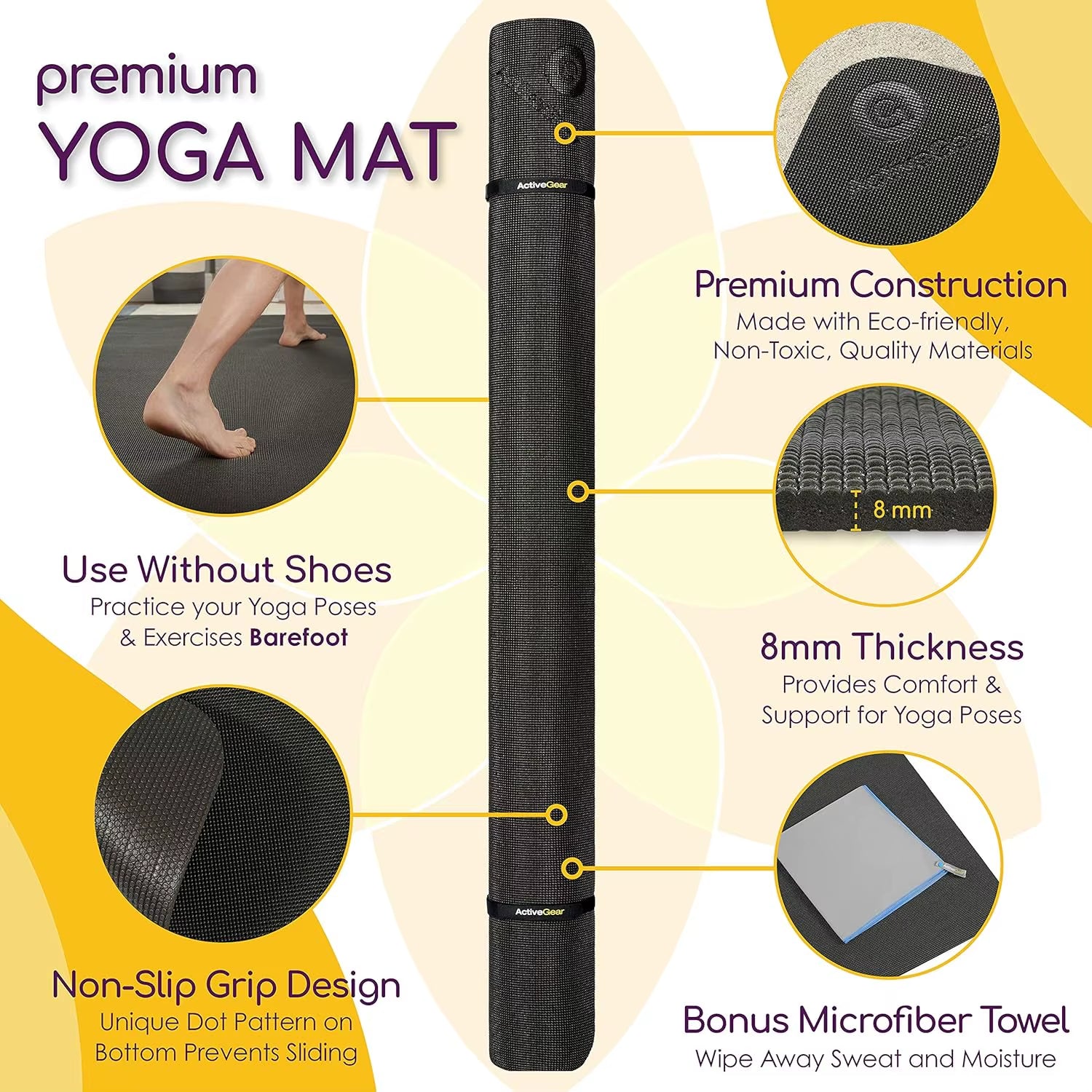Extra Thick 8Mm Large Yoga Mat, Non-Slip & Eco-Friendly for Home Gym and Barefoot Exercise