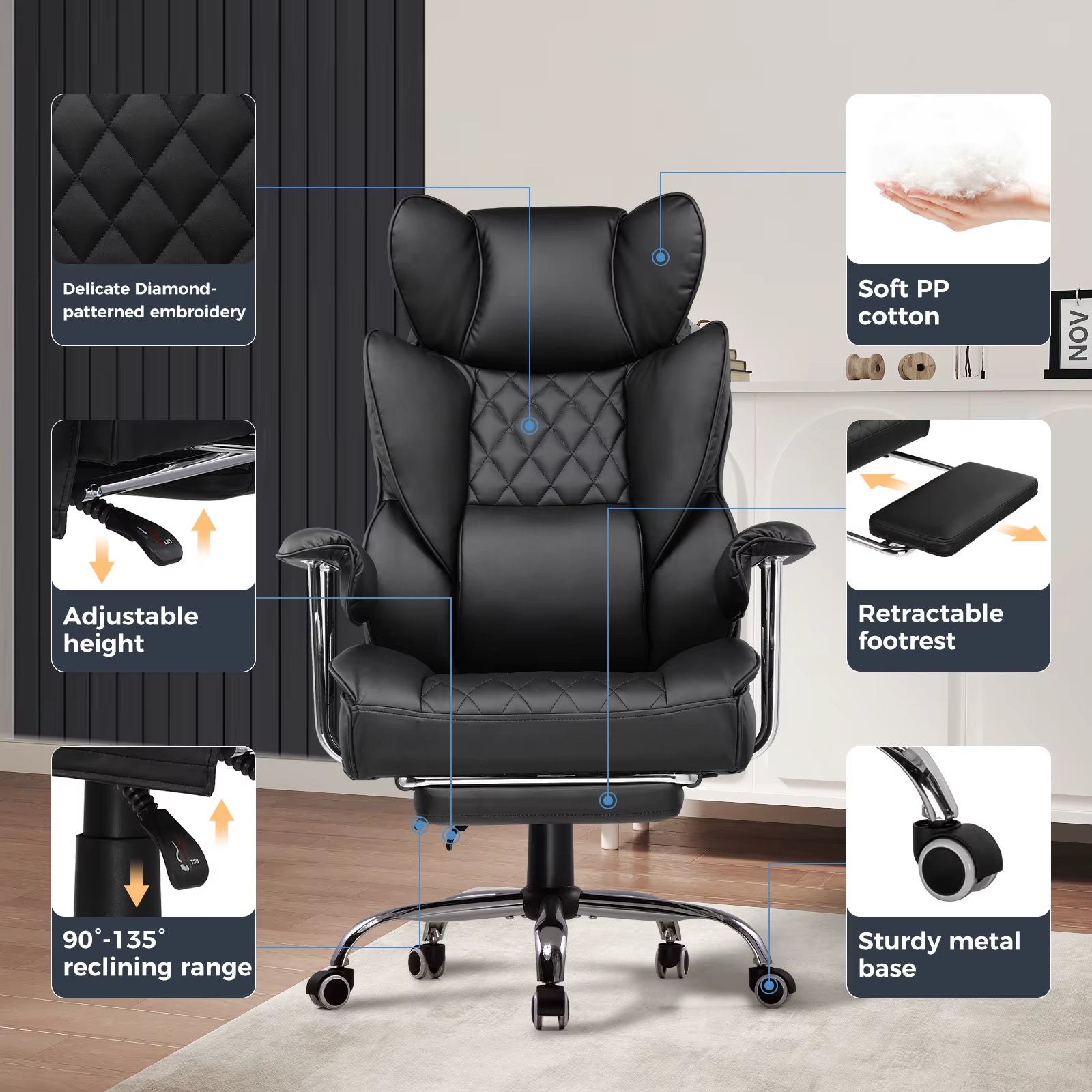 Ergonomic Big and Tall Gaming Chair with Pocket Spring Lumbar Support and Footrest