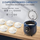 Mini Rice Cooker 2 Cups Uncooked, 1.2L Portable Non-Stick Small Travel Rice Cooker, One Button to Cook and Keep Warm Function, B