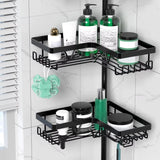 4-Tier Stainless Steel Adjustable Shower Caddy Tension Pole for Bathroom Organization, Rustproof Black