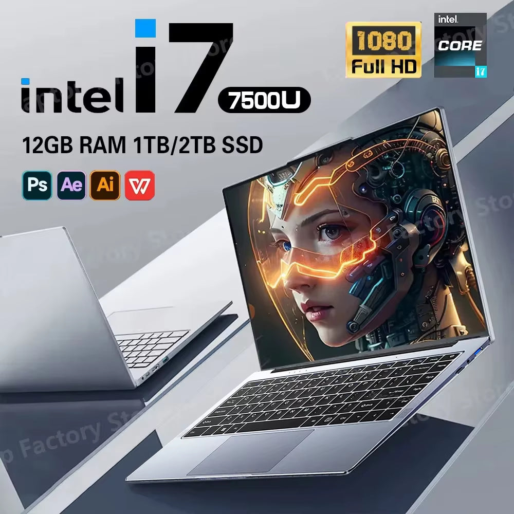 2025 Ultra Slim I7 Laptop Computer PC 14.1"  Core I7-7500U Laptops 12GB RAM 1TB 2TB SSD Portable Laptop Notebook Windows 11