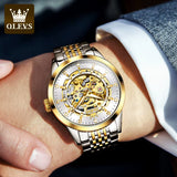 Men'S Watches Luxury Gold Skeleton Automatic Mechanical Wrist Watch for Man Waterproof Stainless Steel Luminous Business