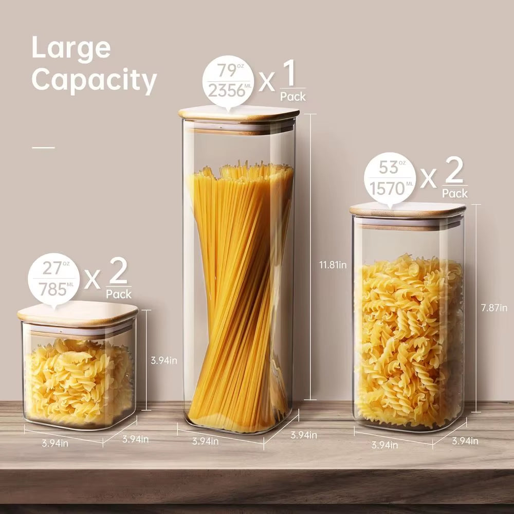 Multi-Size Glass Jars with Bamboo Lids - Airtight Storage Containers for Kitchen Essentials