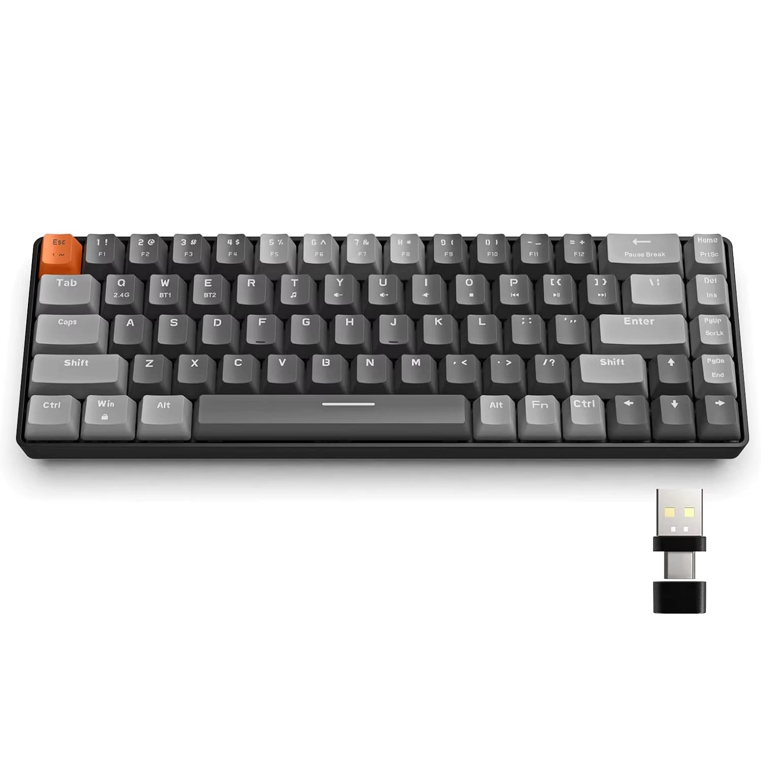 RK68 60% Wireless Mechanical Keyboard, Bluetooth 5.0/2.4Ghz with Dual Mode 2-In-1 Receiver, 68-Key Hot-Swappable Gaming Keyboard