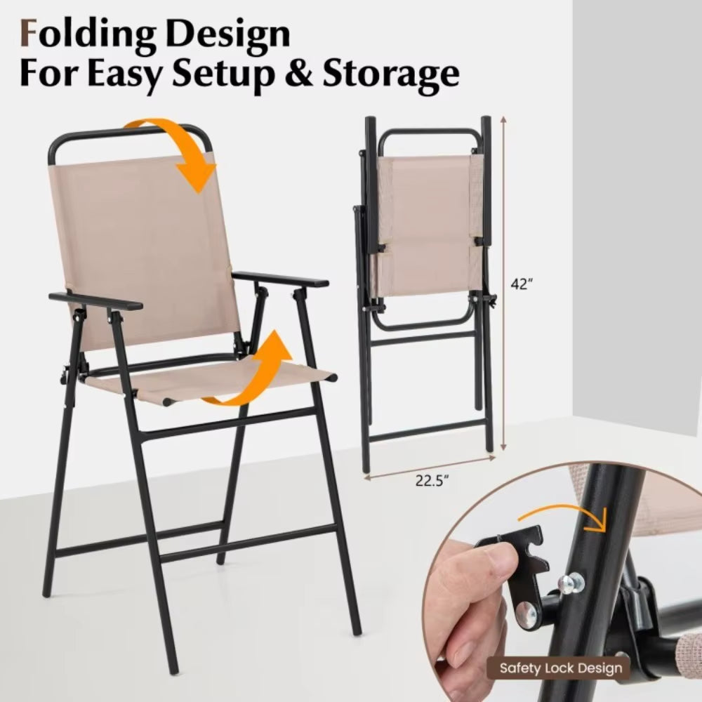3Pcs Bistro Set Garden Backyard Bar Table Folding Chairs Outdoor Furniture Beige