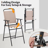 3Pcs Bistro Set Garden Backyard Bar Table Folding Chairs Outdoor Furniture Beige