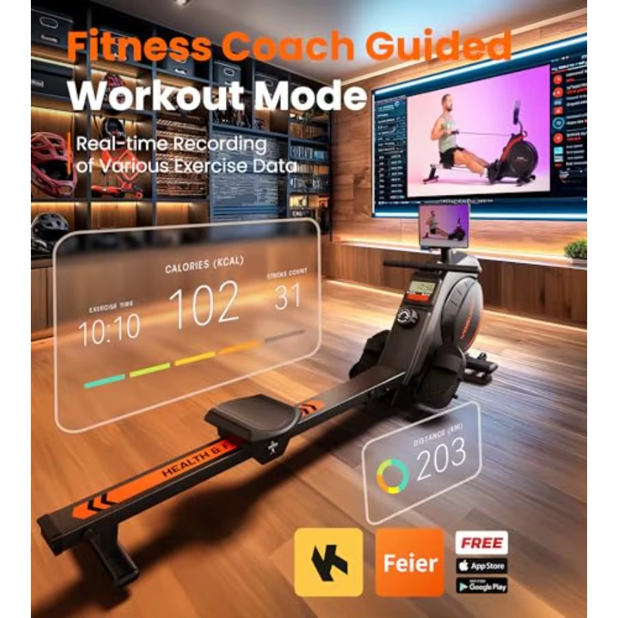 Magnetic Water Rowing Machine for Home Use with Bluetooth App Support Heavy-Duty Rowing Machine for Taller Athletes Comfortable