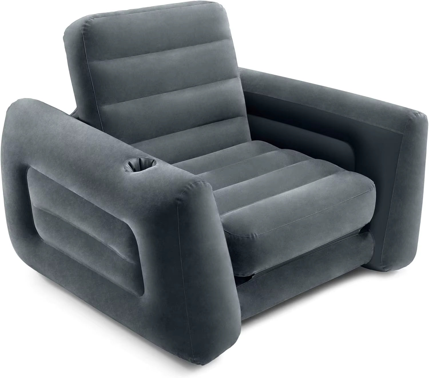 Inflatable Pull-Out Chair with Built-In Cupholder: Velvety Surface, 2-In-1 Valve, Folds Compact for Indoor/Outdoor Use