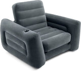 Inflatable Pull-Out Chair with Built-In Cupholder: Velvety Surface, 2-In-1 Valve, Folds Compact for Indoor/Outdoor Use