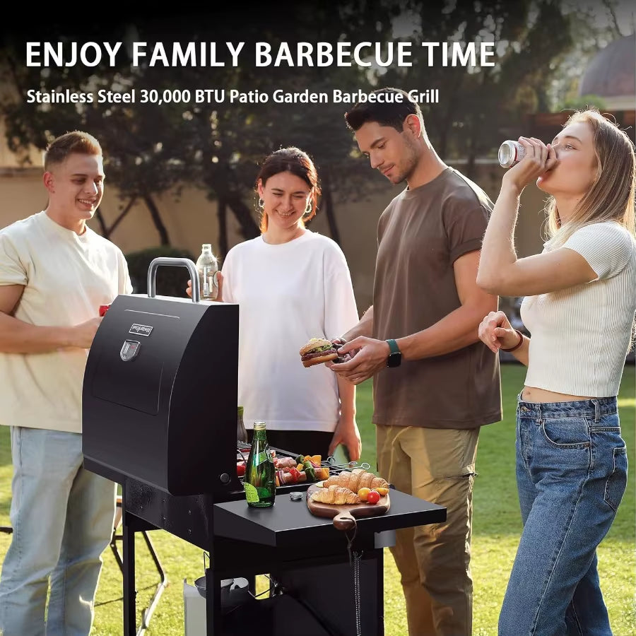 3 Burner BBQ Propane Gas Grill Stainless Steel 30 000 BTU Patio Garden Barbecue Grill with Two Foldable Shelves