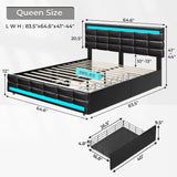 Queen Size LED Leather Bed Frame with Storage and Charging Station