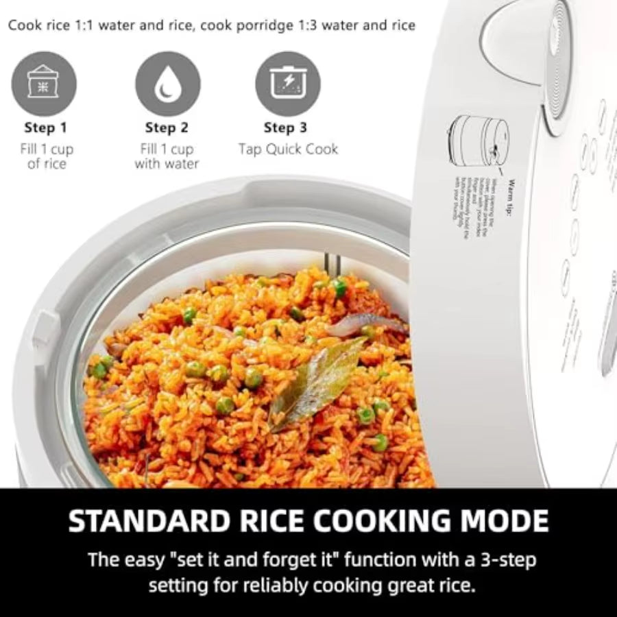 6 Cup Glass Rice Cooker Inner Pot with Stainless Steel Steamer Basket Zero Coating Multifunctional Steam and Slow Cook Ideal Fo