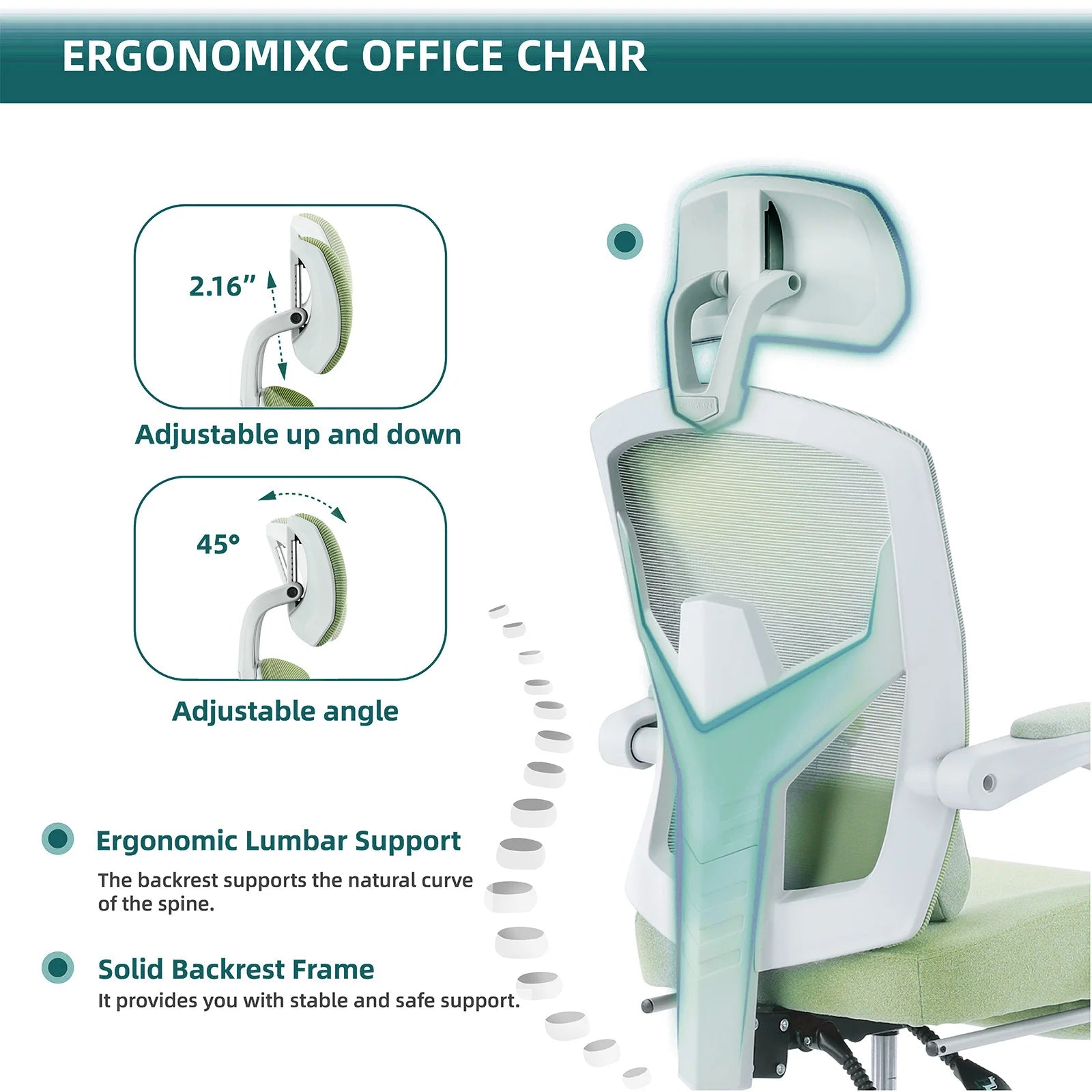 Ergonomic High-Back Mesh Rocking Gaming Chair with Lumbar Support and Swivel Function for Home Office