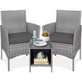 Best Choice Products 3-Piece Outdoor Wicker Conversation Bistro Set, Space Saving Patio Furniture for Garden W/Side Table - Gray