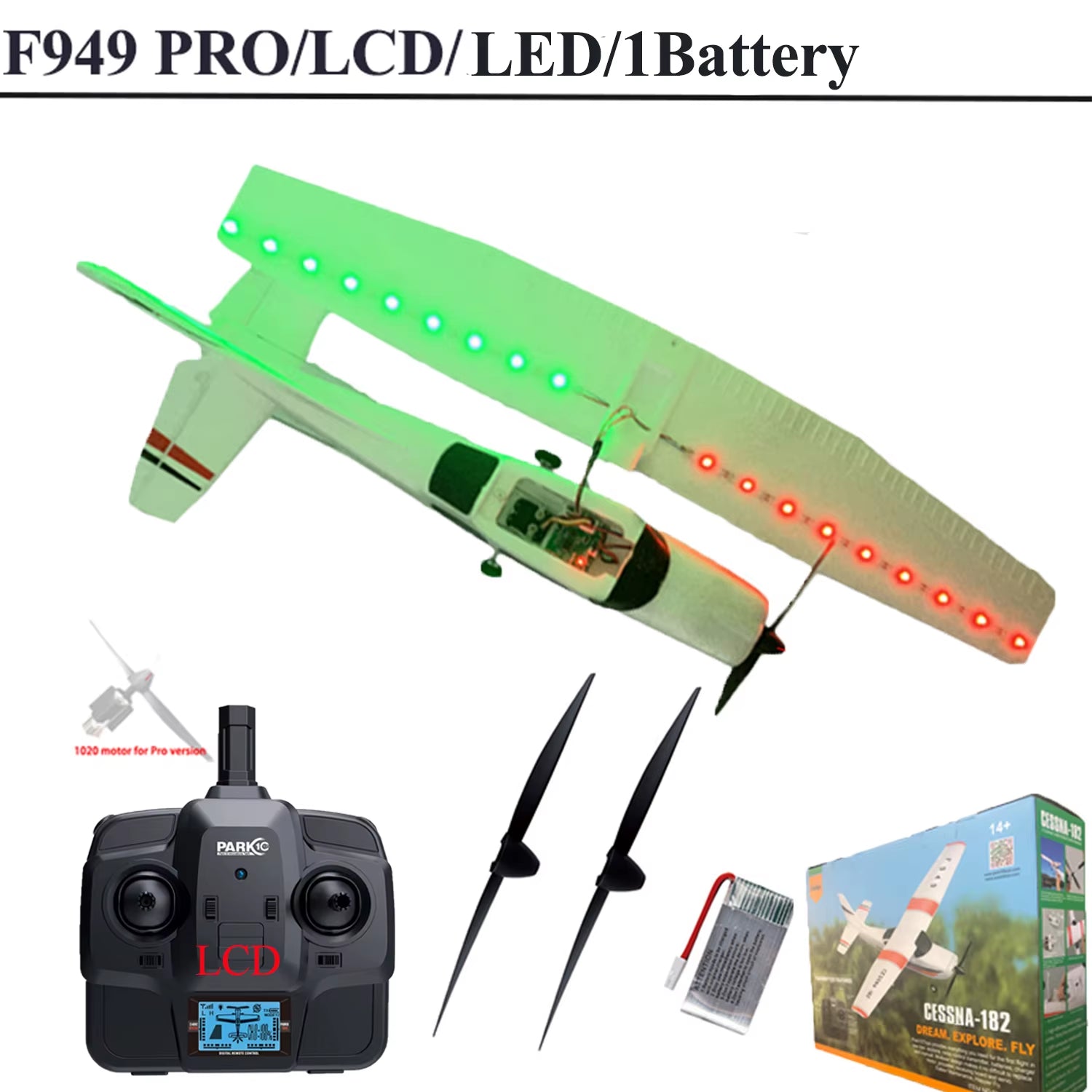 【C0】 2.4G F949 LCD Version RC Airplane Cessna 182 3D6G 3Ch Fixed Wing Plane Outdoor Drone RTF with Gyroscope and Night