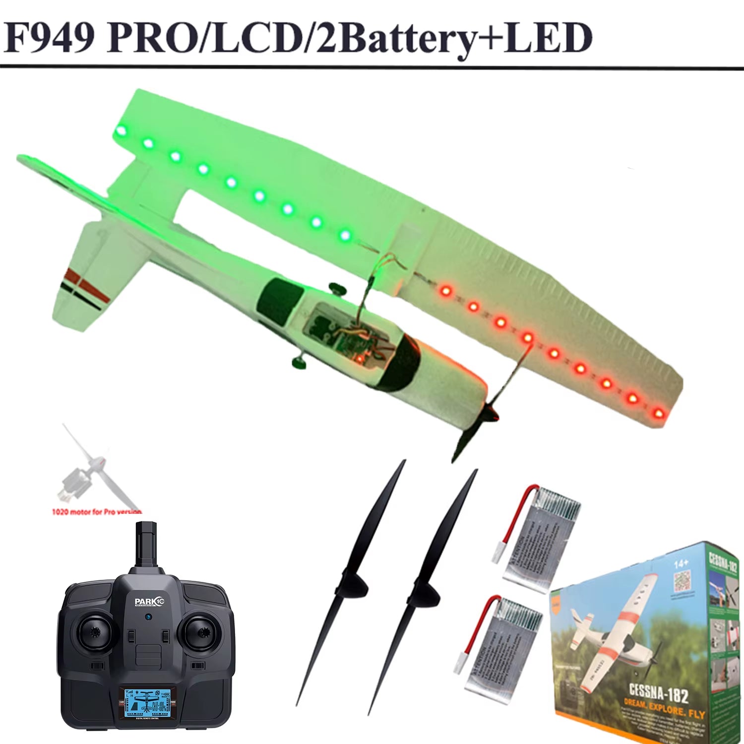 【C0】 2.4G F949 LCD Version RC Airplane Cessna 182 3D6G 3Ch Fixed Wing Plane Outdoor Drone RTF with Gyroscope and Night