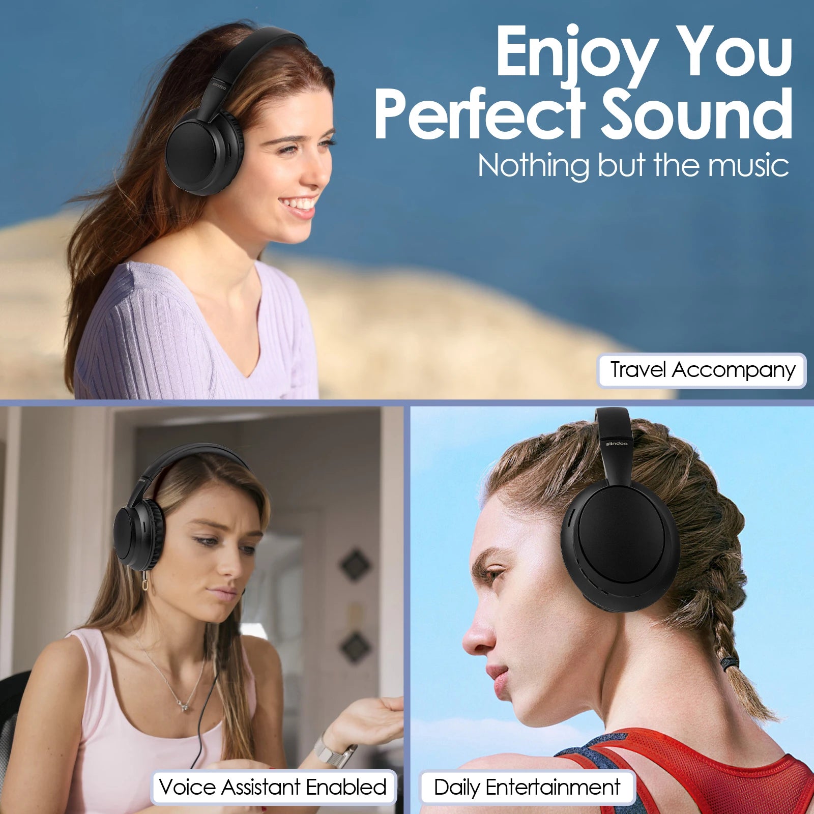 JH-820 Wireless Bluetooth Headphones, 60H Playtime,3 EQ Sound Modes,Newest Foldable Lightweight BT 5.4 for Travel Study