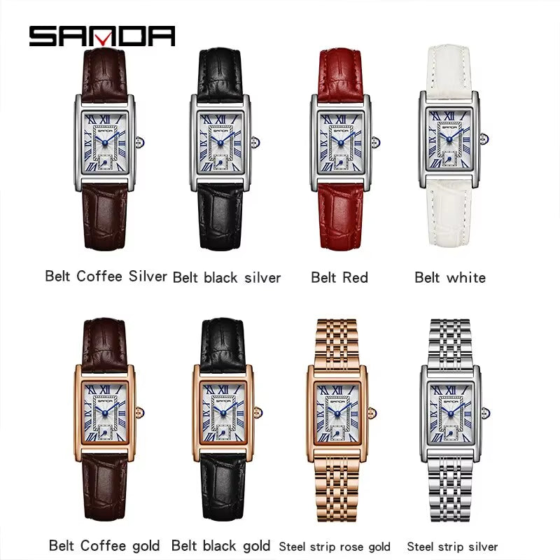 1116 New Fashion 2024 Elegant Design Rectangle Dial Water Resistant Quartz Movement Business Women Analog Wrist Watch