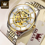 Men'S Watches Luxury Gold Skeleton Automatic Mechanical Wrist Watch for Man Waterproof Stainless Steel Luminous Business