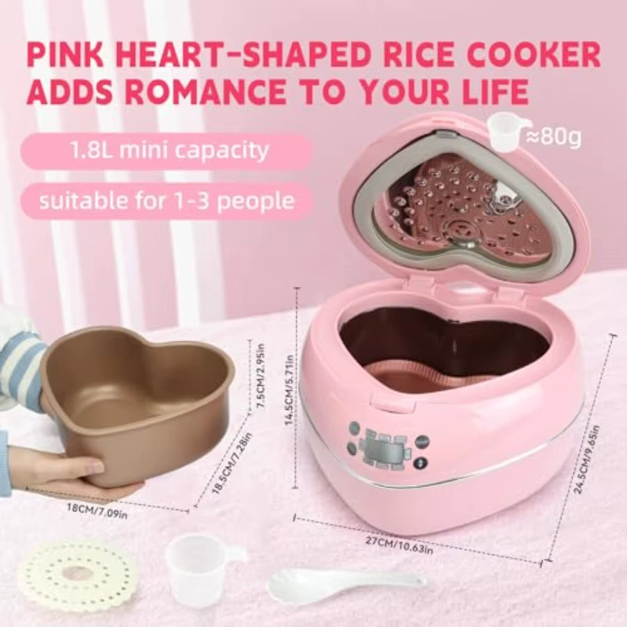 Peach Heart Shape 8 Cup Rice Cooker 4 Cup Uncooked Multifunctional Pink 300W with Preset Timer 1.8L