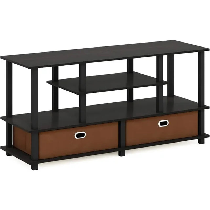 Furinno JAYA Large Stand for up to 50-Inch TV, Columbia Walnut/Black/Dark Brown Tv Stand Living Room Furniture