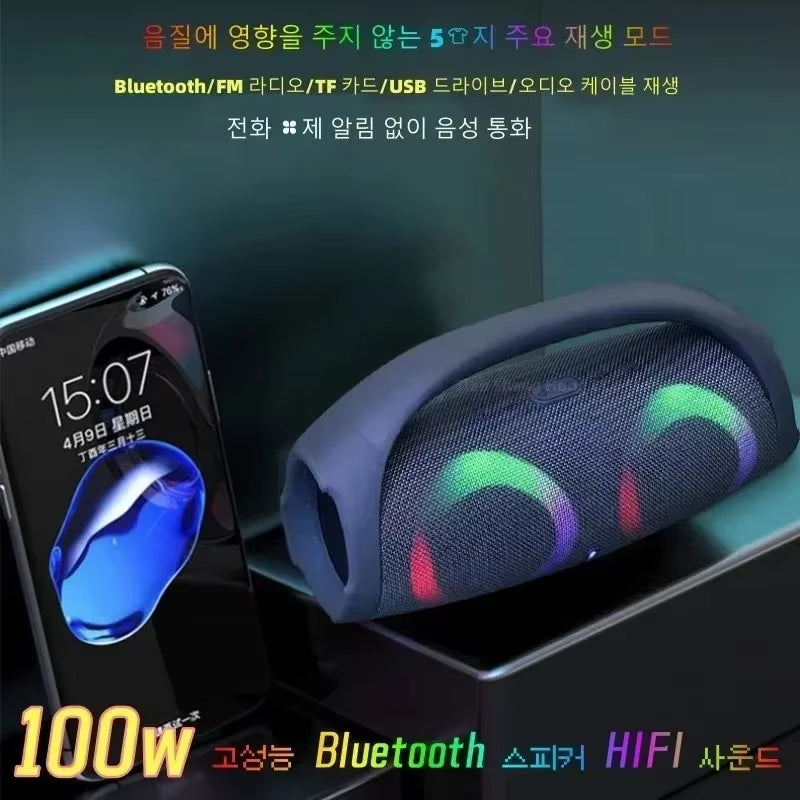 Portable Waterproof 100W High Power Bluetooth Speaker RGB Colorful Light Wireless Subwoofer 360 Stereo Surround TWS FM Boom Box