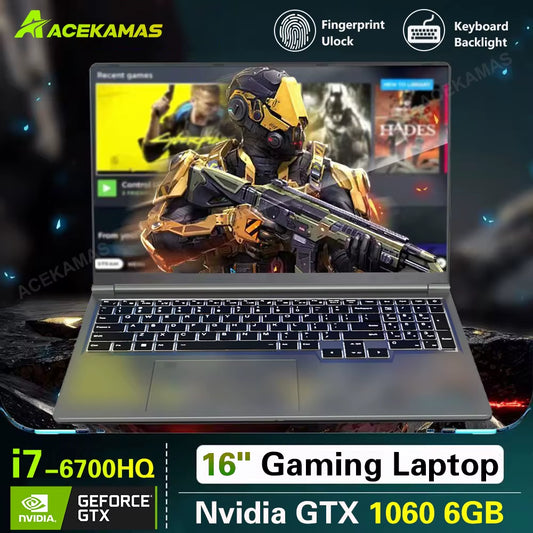 ACEKAMAS 16" Gaming Laptop Intel Core I7-6700Hq GTX 1060 Notebook PC IPS 1920*1200 16GB DDR4 1TB SSD Windows 11 Pro Laptop Gamer