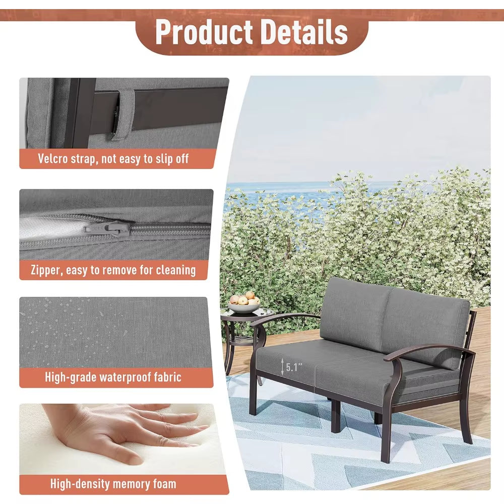 Aluminum Patio Furniture Set 4-Seat Modern Metal Outdoor Conversation Sets W/45In Propane Fire Pit Table and Loveseat