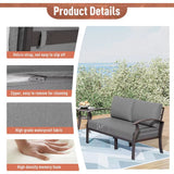 Aluminum Patio Furniture Set 4-Seat Modern Metal Outdoor Conversation Sets W/45In Propane Fire Pit Table and Loveseat