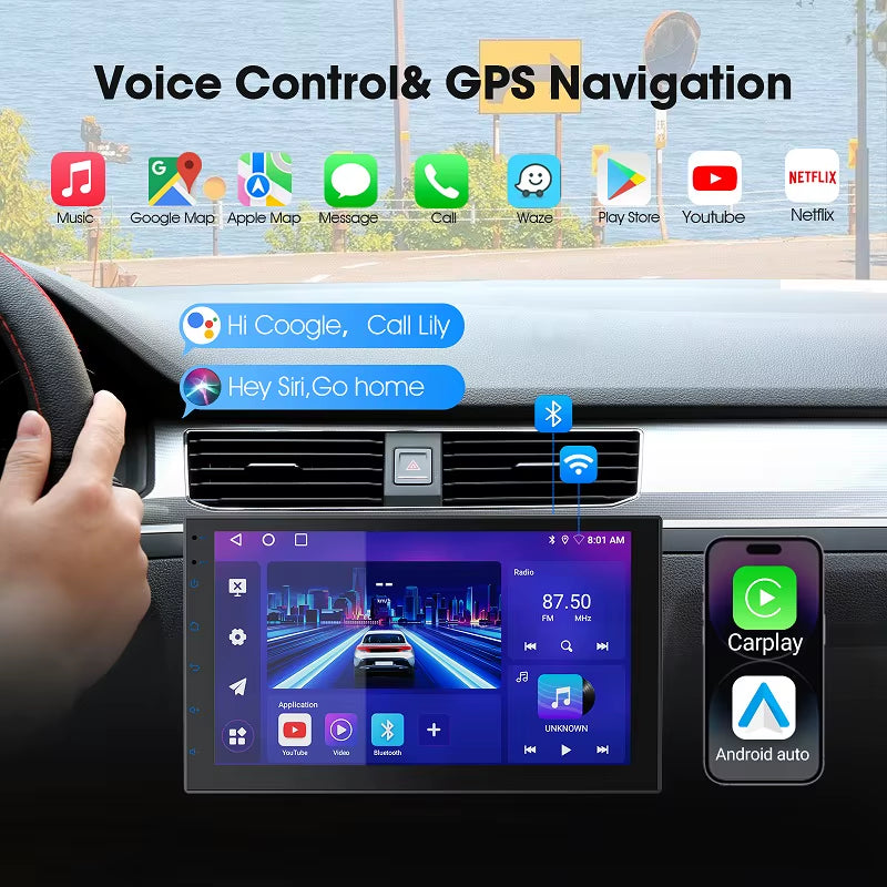 7 9 10 Inch 2Din Car Stereo with Wireless Carplay and Android Auto Car Radio with BT4.1 Backup Camera Mirror Link GPS Wifi FM AM