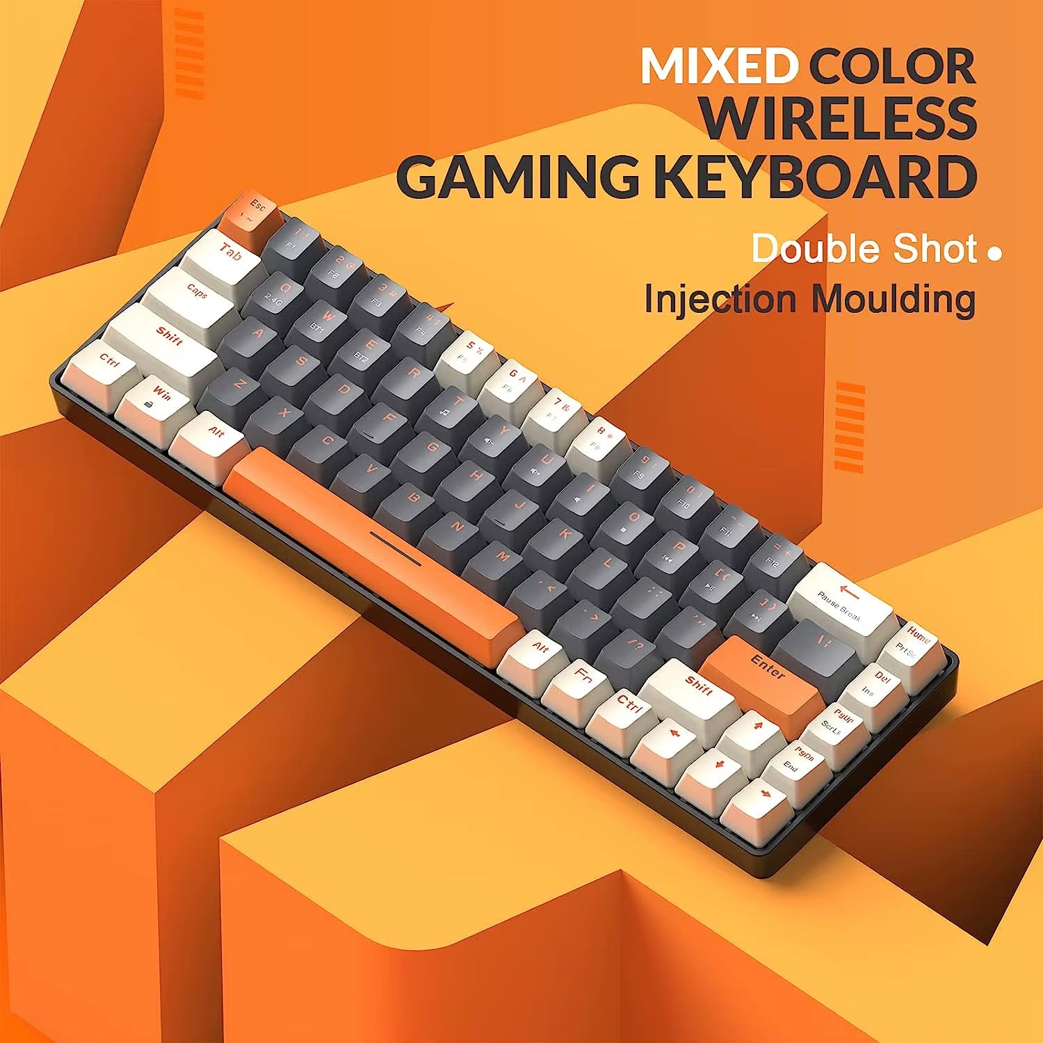 RK68 60% Wireless Mechanical Keyboard, Bluetooth 5.0/2.4Ghz with Dual Mode 2-In-1 Receiver, 68-Key Hot-Swappable Gaming Keyboard