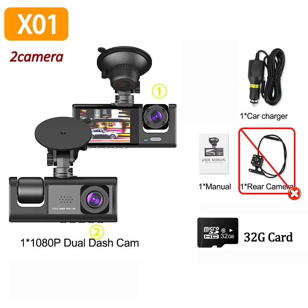 1080P Car Dvr 2/3 Camra Dash Cam for Cars Camera for Vehicle Recorder Video Front Optional Rear Camera Night Vision Dashcam