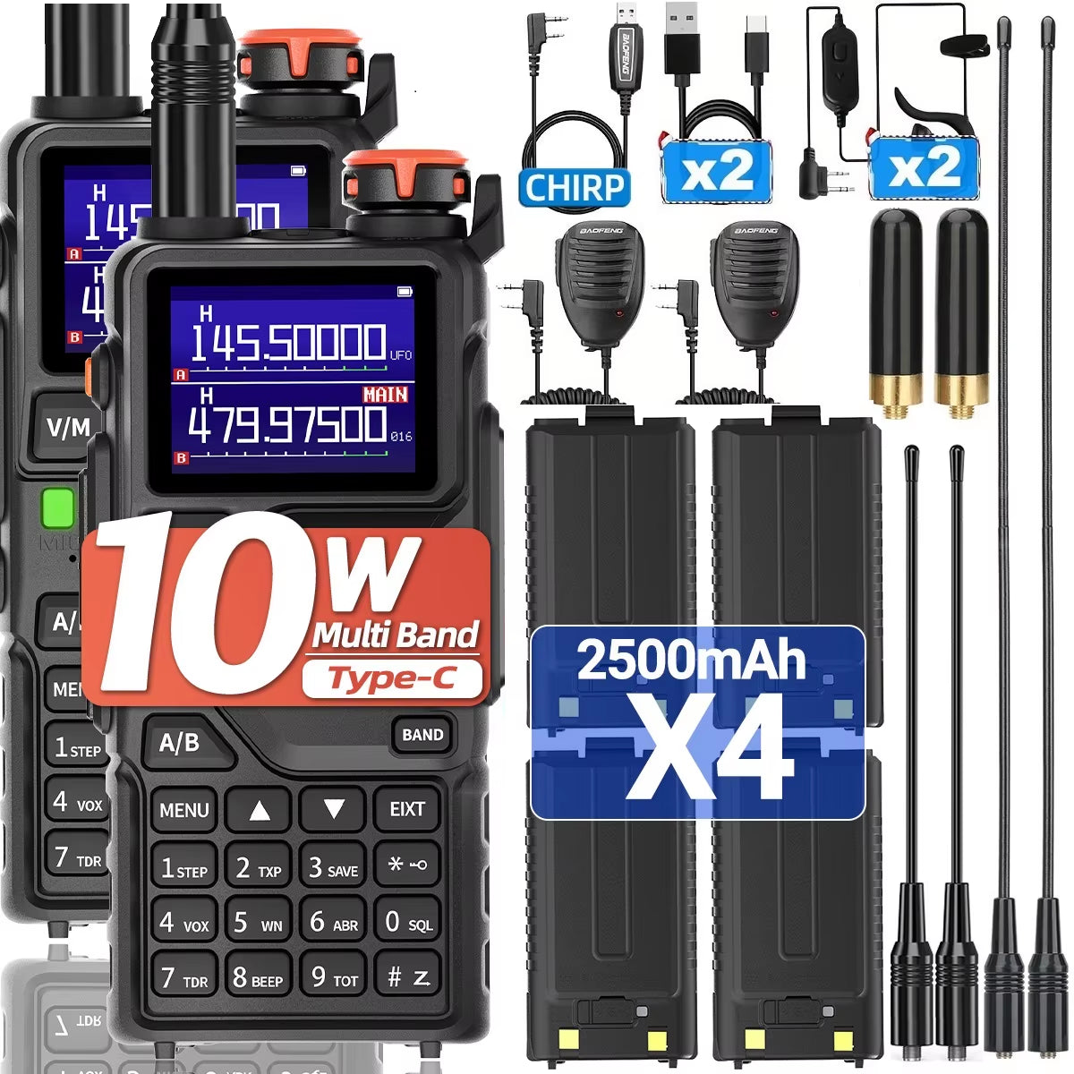 5RM Multi Band Walkie Talkie 10W Wireless Copy Frequency Type-C Charger 999CH NOAA K5 plus for UV-5R UV-5RH Ham Radio