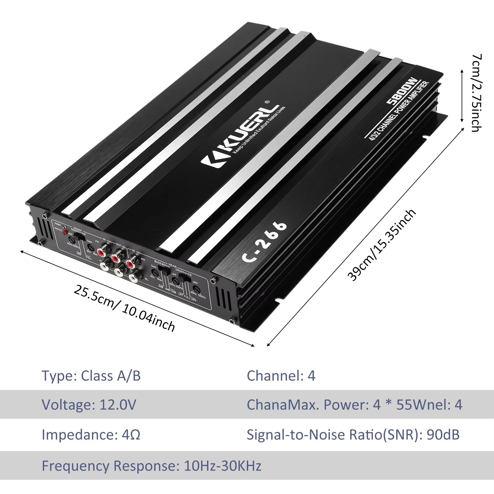 Aluminum Alloycar Audio Power Amplifier High-Power 4-Channel 5800W Amp 12.0V Ultra-Thin Four-Way Power Amplifier Class A/B
