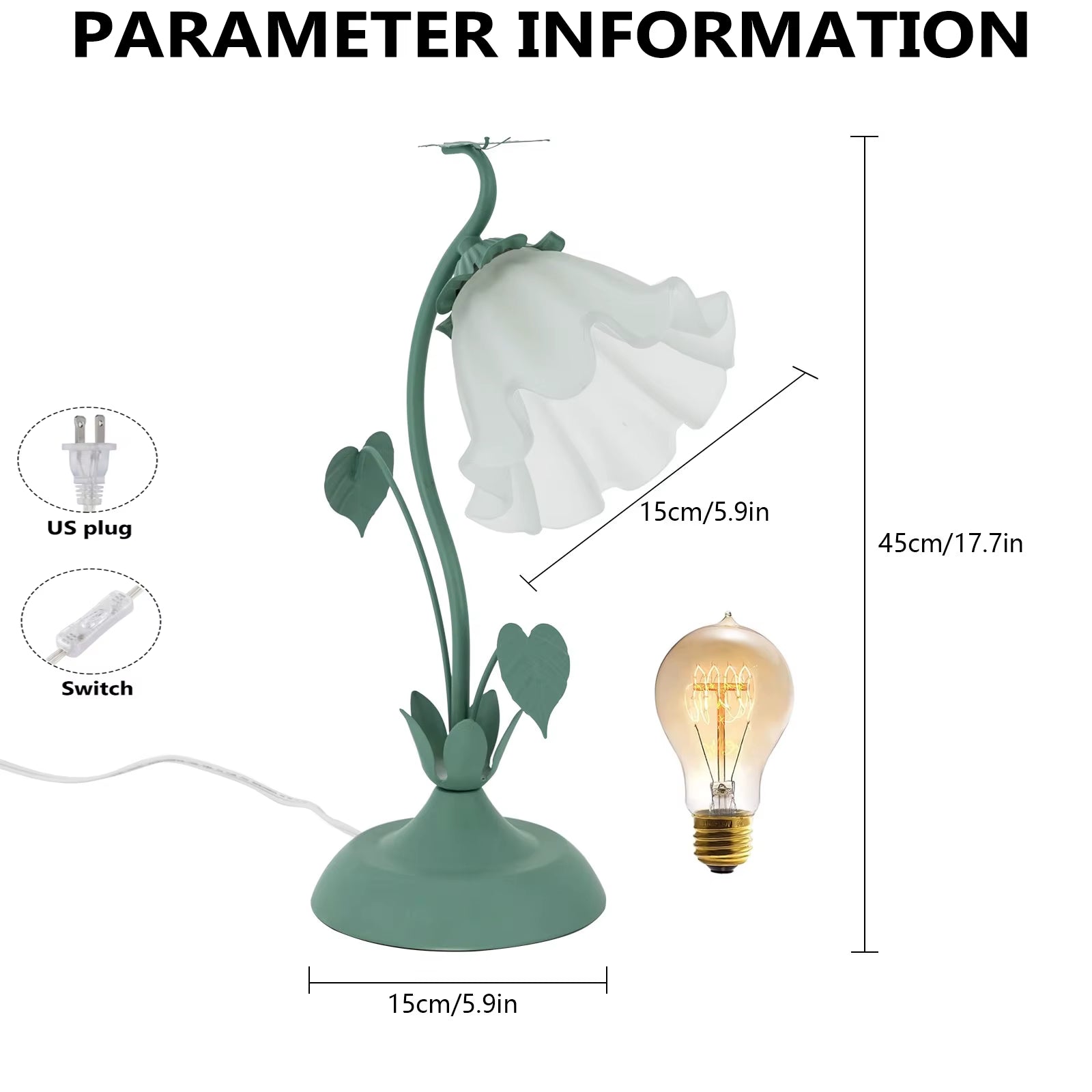 Green Floral Design Acrylic Desk Lamp Retro Bedroom Bedside Lamps Table Light Iron Art Desk Lamp LED Table Light Room Decor