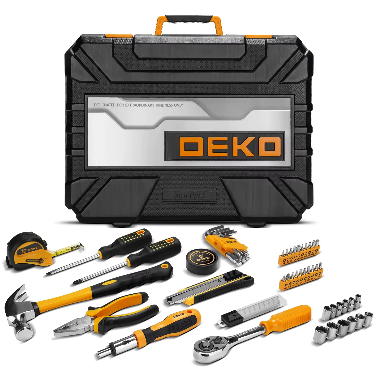DEKO 228-Piece Socket Wrench and Auto Repair Tool Combination Set with Plastic Storage Toolbox