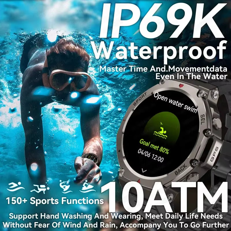 2025 New Military Bluetooth Call Smart Watch Built-In GPS Compass Barometric Altimeter 10ATM Waterproof Sports Smartwatches Men