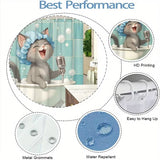 1Pc Anthropomorphic Cat Shower Curtain - Singing in Bathtub, Retro Microphone Design, Polyester, Fashionable Bathroom Decor