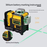 DW089LG 3-Sided 360-Degree 12-Line Green Laser Level with Vertical and Horizontal Alignment, 12V Battery, Model 2025