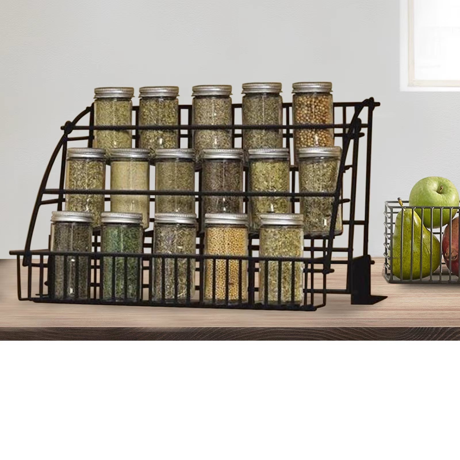 Kitchen Pull down Cabinet 3 Tier Spice Rack Organizer Metal Storage Shelf Stand