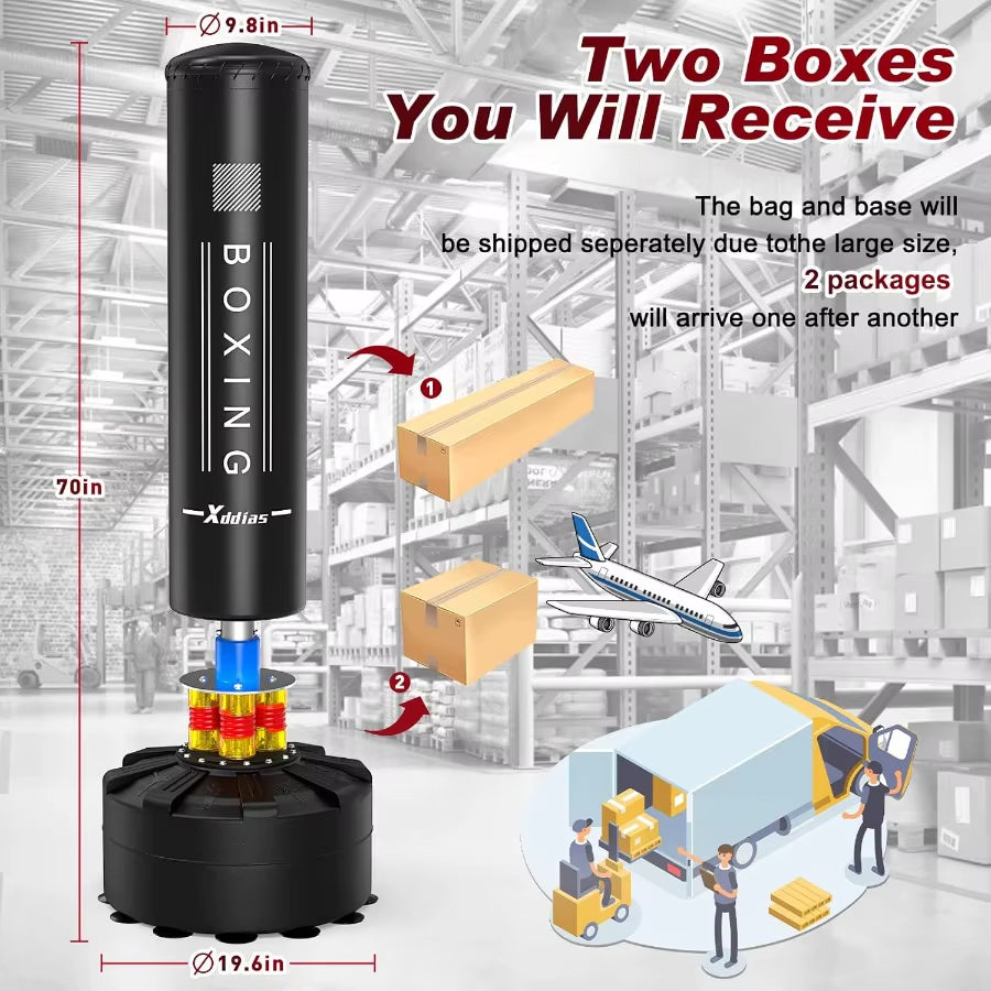 70'' Freestanding Punching Bag Heavy Boxing Bag with Boxing Gloves Adult/Men Stand Kickboxing Bag for MMA Martial Arts Boxing T