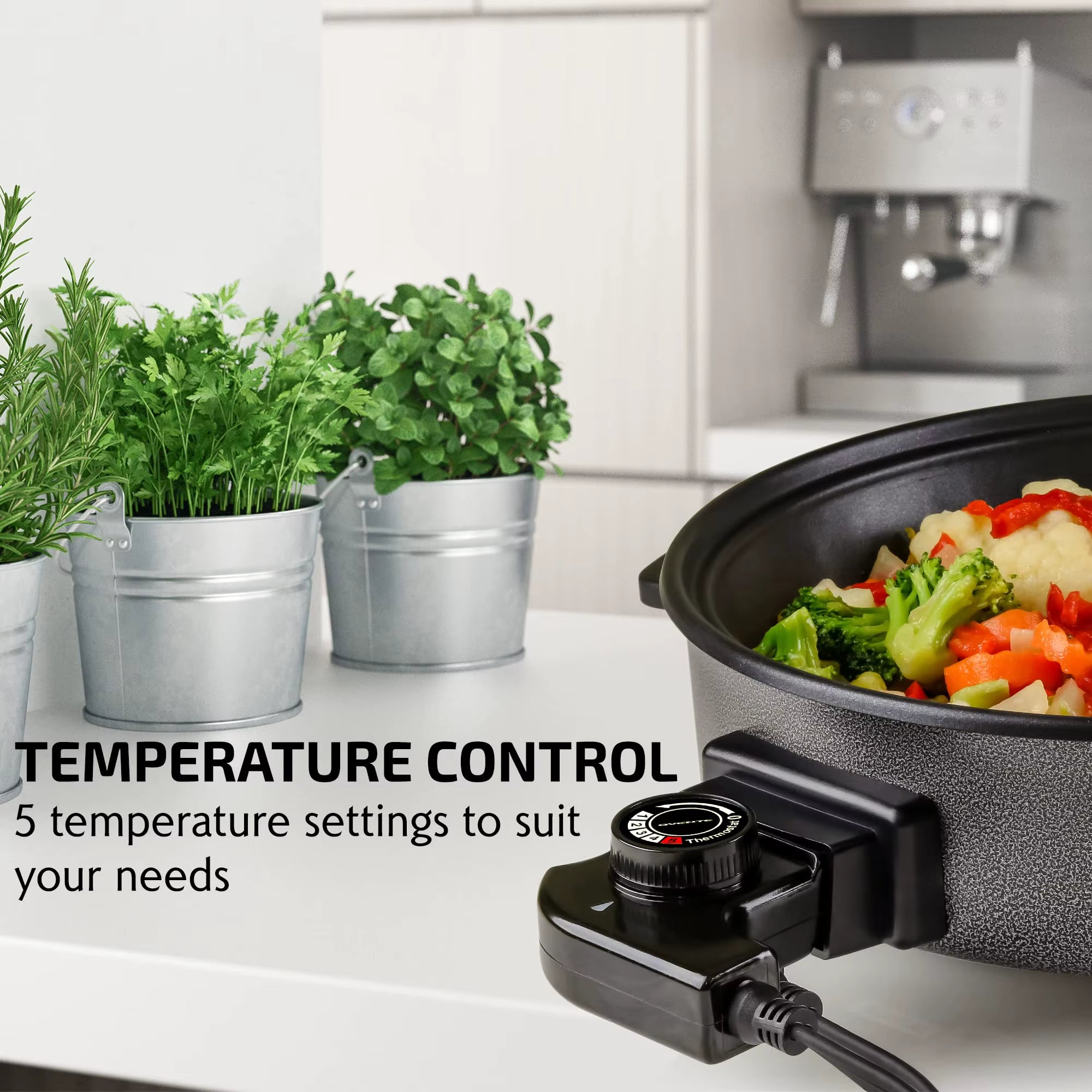 12 Inch Electric Skillet and Frying Pan with Nonstick Coating, 1400W Power, Adjustable Temperature Control, Tempered Glass Lid W