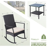 3 Pieces Patio Furniture Set Outdoor Wicker Rocking Chairs with Glass Coffee Table for Garden Backyard Porch Poolside, Beige