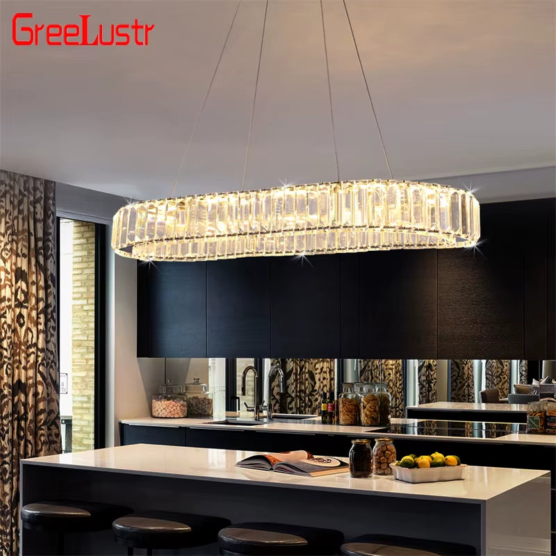 Indoor K9 Crystal Oval Ring Lamp Luxury Interior Decoration Led Chandelier Dining Room Lustre Hanging Lighting for Living Room