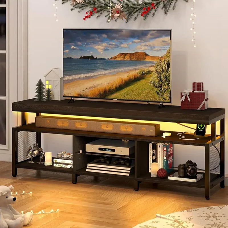 Black Tv Stands Modern for Living Room Television Cabinet LED Television Stands W/Power Outlets for 70/65 Inch Stand Furniture